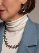 Колье "Деора" серо-голубой чешский хрусталь, оттенок золото