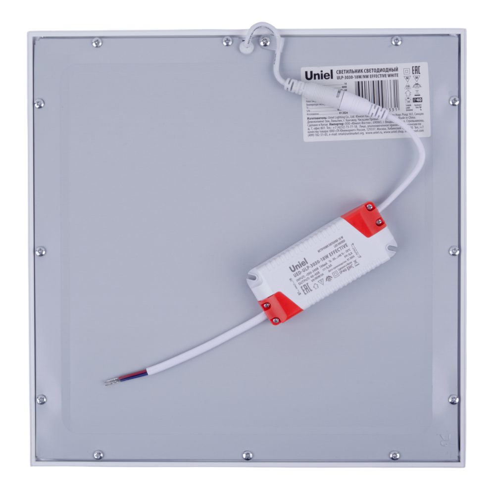 ULP-3030-18W-NW EFFECTIVE WHITE Светильник светодиодный потолочный встраиваемый. Белый свет 4000K. Корпус белый. В комплекте с и-п. ТМ Uniel.