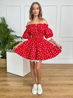 Сарафан платье летнее для девочки "Сердца на красном"