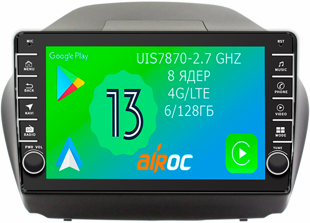 Магнитола для Hyundai iХ35, Tucson 2 2009-2015 - Airoc AB-2002 (кнопки и крутилки), Android 13, TS20, 6/128Гб, SIM-слот, CarPlay