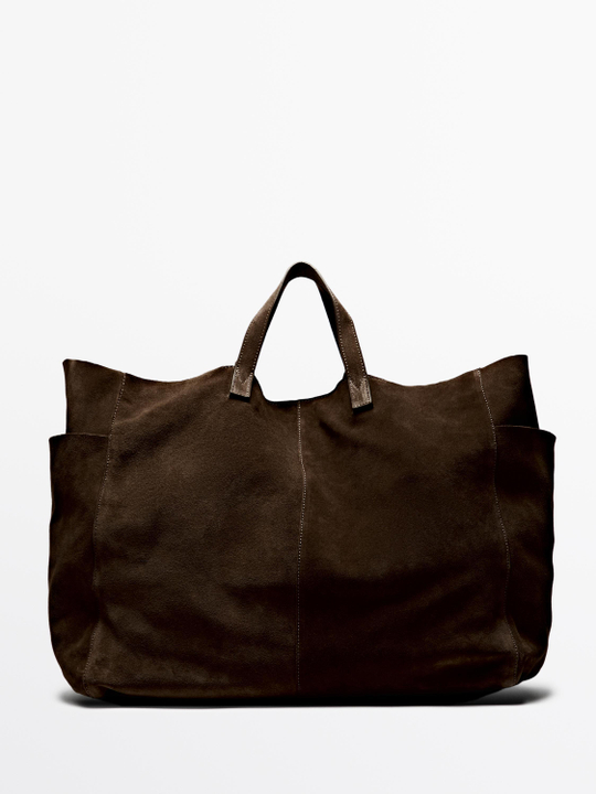 Massimo Dutti Большая сумка-шопер из замши и кожи, коричневый