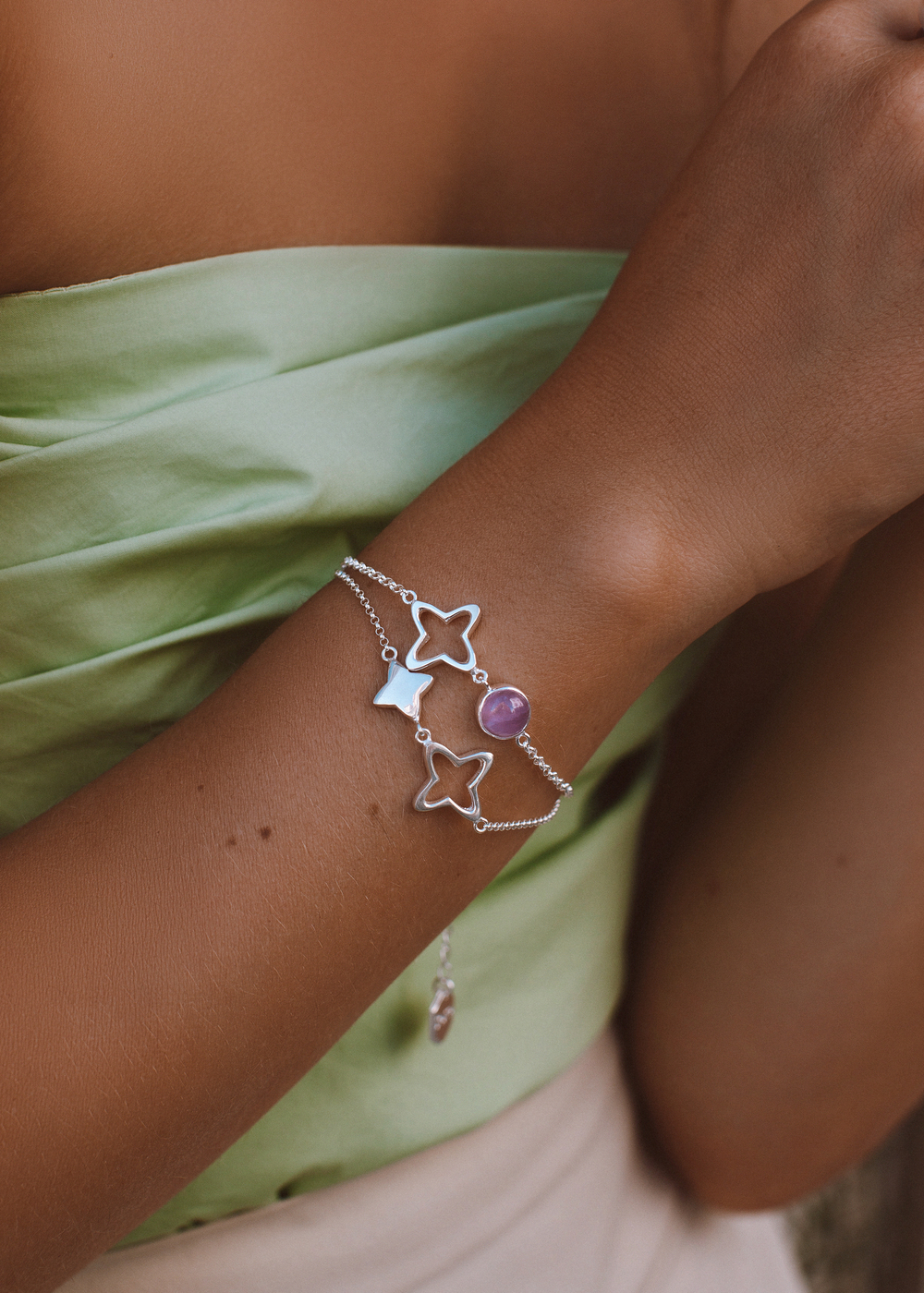 Браслет «Клевер» с лавандовым аметистом