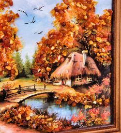 AMB-74/12 Картина «Избушка» (с янтарной крошкой) дер.краш.рамка 12х15