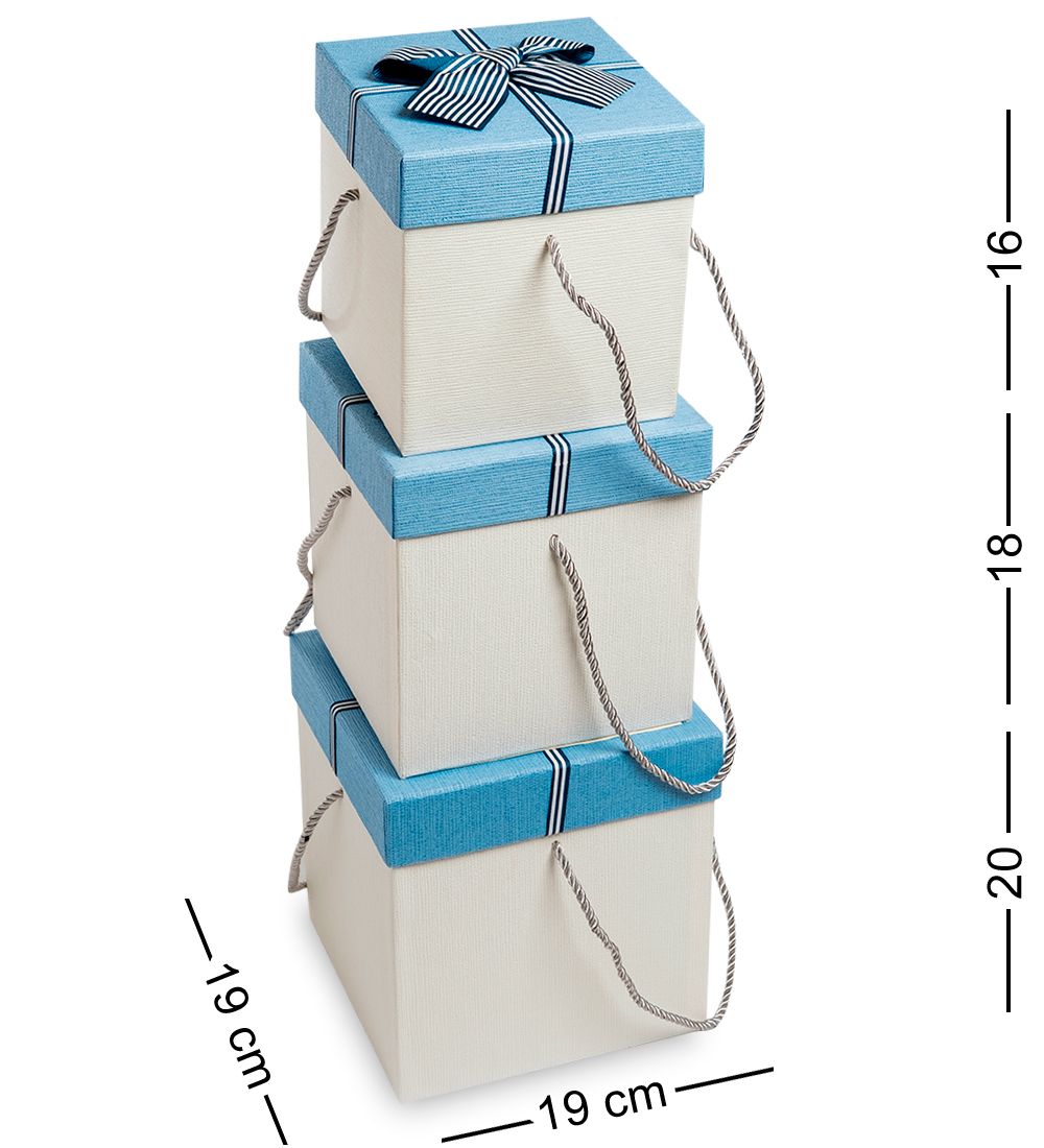 WG-10-A Набор коробок из 3шт «Куб» цв.бел./голуб.