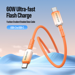 Кабель для быстрой зарядки 60W в тканевой оранжевой оплетке, длина 100см (1м) с разъемом Type C на Type C, серия WLCM Series от Dux Ducis