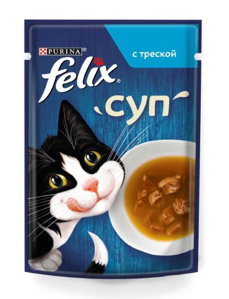 *Felix суп для взрослых кошек с треской, Пауч, 48г