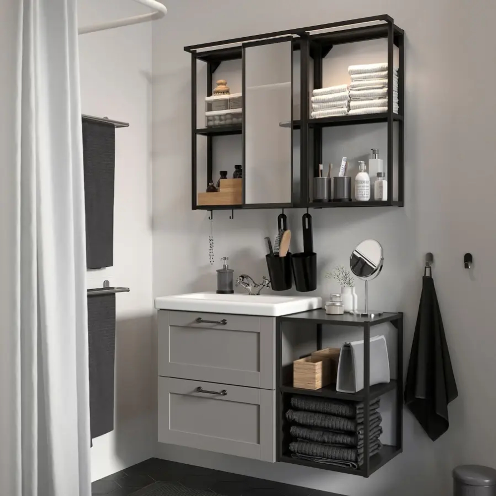 Тумба для ванной - ENHET  IKEA/ ЭНХЕТ ИКЕА,  102х43х65 см , черный/белый/серый