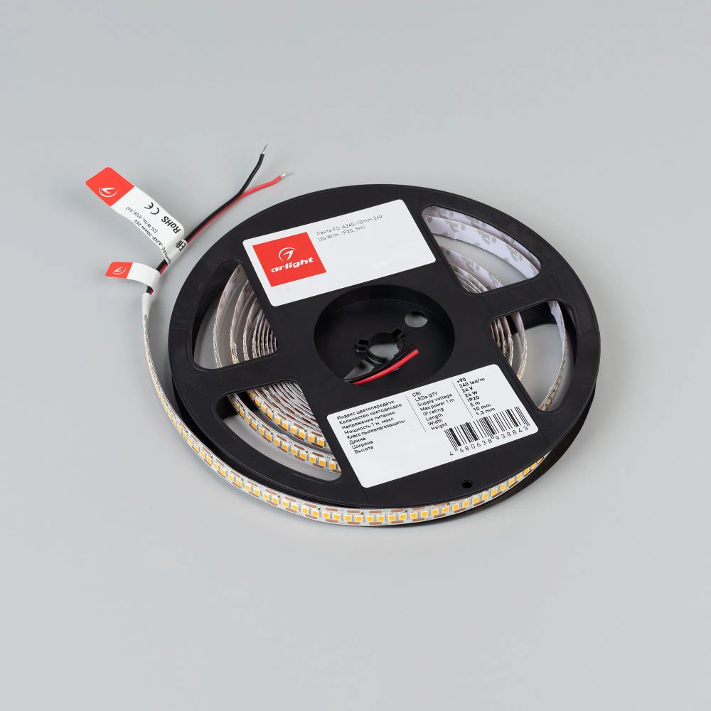 Светодиодная лента FC-A240-10mm 24V Warm2400-CX1 (24 W/m, IP20, 5m) (Arlight, резка 1 светодиод) 059181