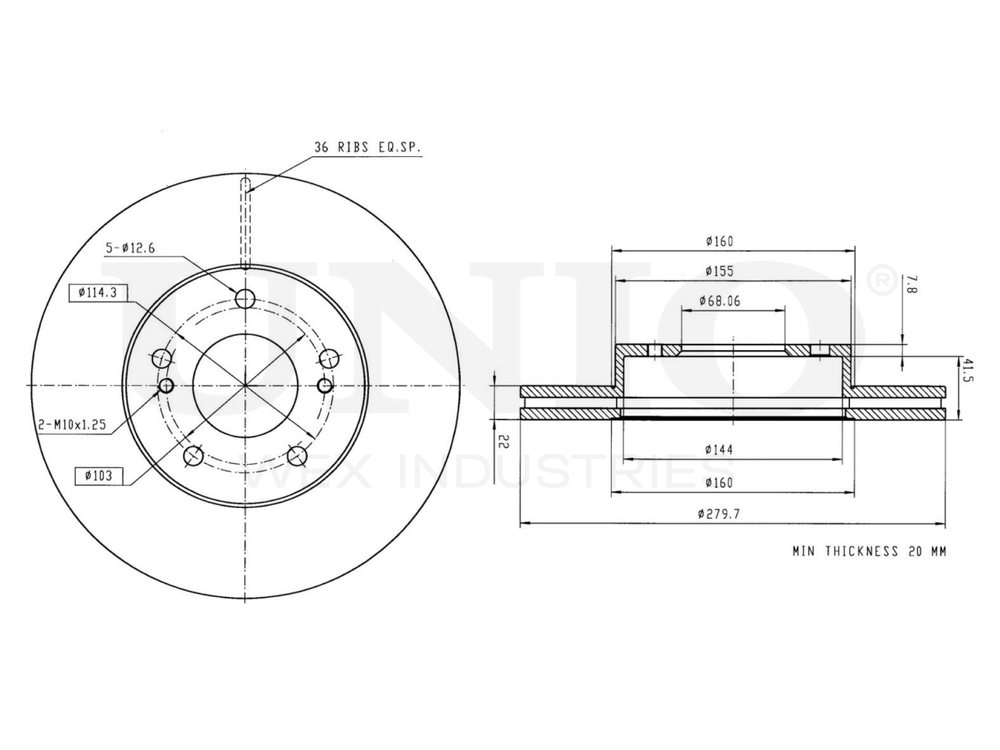 Диск тормозной передний UNIO BRD-20403