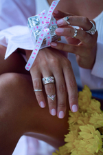 Кольцо «Мозаик» сердце с голубым топазом и розовым цирконом