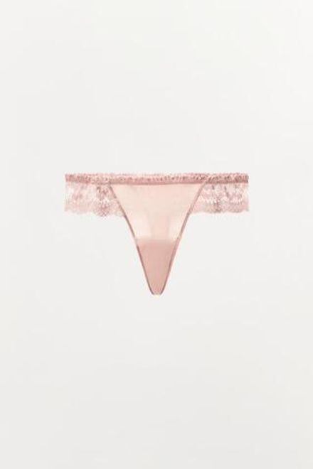ZARA ТРУСЫ-ТАНГА С КРУЖЕВНЫМИ ВСТАВКАМИ, ПАСТЕЛЬНО-РОЗОВЫЙ