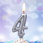 Свеча Цифра, 4, Серебро, 6 см, 1 шт.