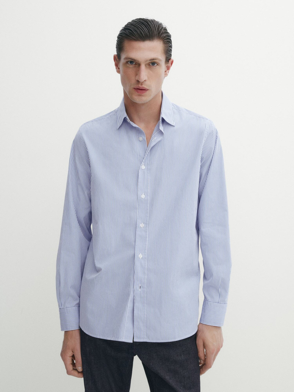 Massimo Dutti Рубашка из поплина в полоску, синий