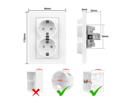 Розетка двухместная скрытой установки 16А, 250В с заземлением, со шторками, 2 гнезда, белая серия
