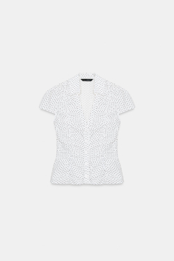 ZARA ТОП ИЗ ПОПЛИНА С ВОЛАНОМ, БЕЛЫЙ/ЧЕРНЫЙ