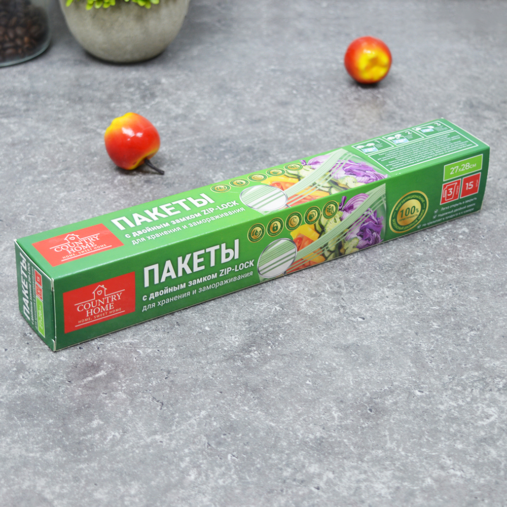 Пакеты для заморозки 3л 15шт Double zip-lock Country Home