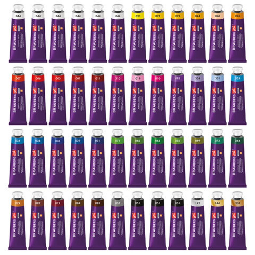 Краски акриловые художественные, НАБОР 48 штук, 41 цвет по 22 мл, в тубах, BRAUBERG ART DEBUT, 192302