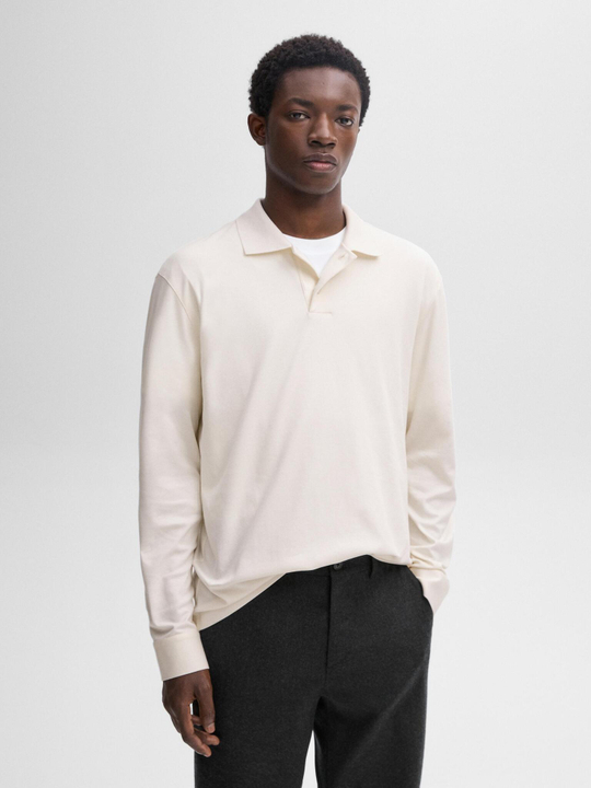 Massimo Dutti Поло из 100% хлопка с длинными рукавами, натуральный, кремовый