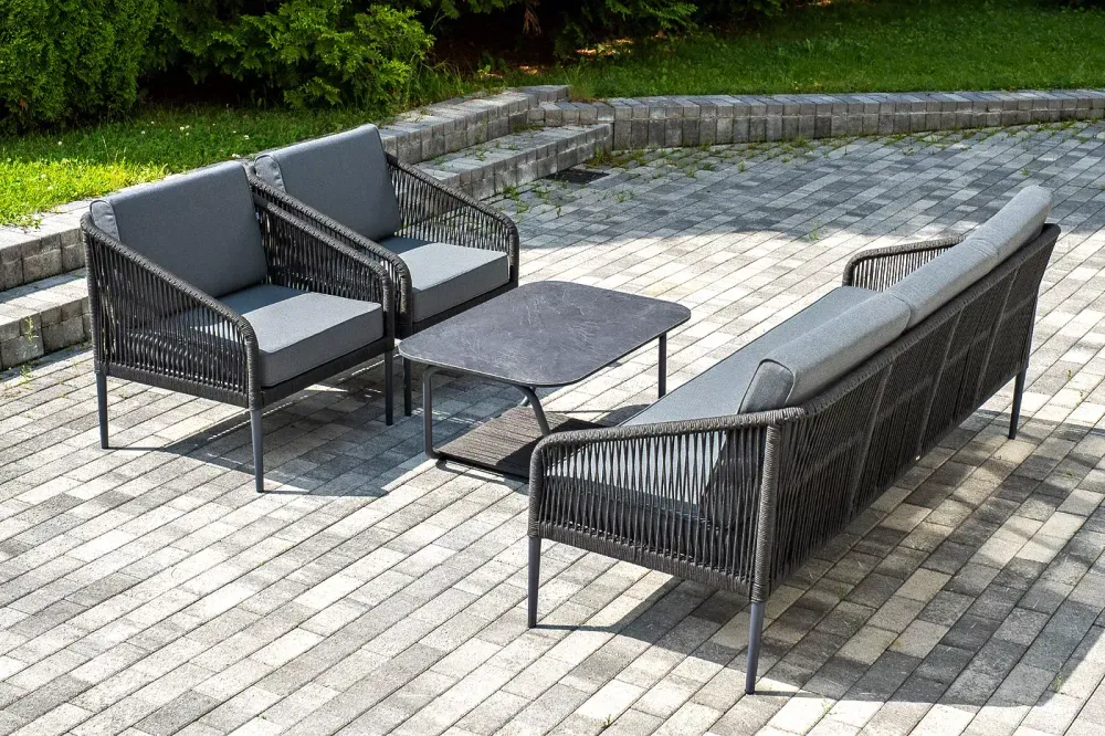 "Канны" лаунж-зона 5-местная плетеная из роупа (веревки), цвет темно-серый