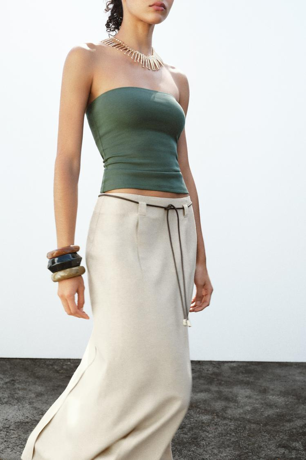 ZARA ТОП БЕЗ БРЕТЕЛЕЙ, ЗЕЛЕНЫЙ