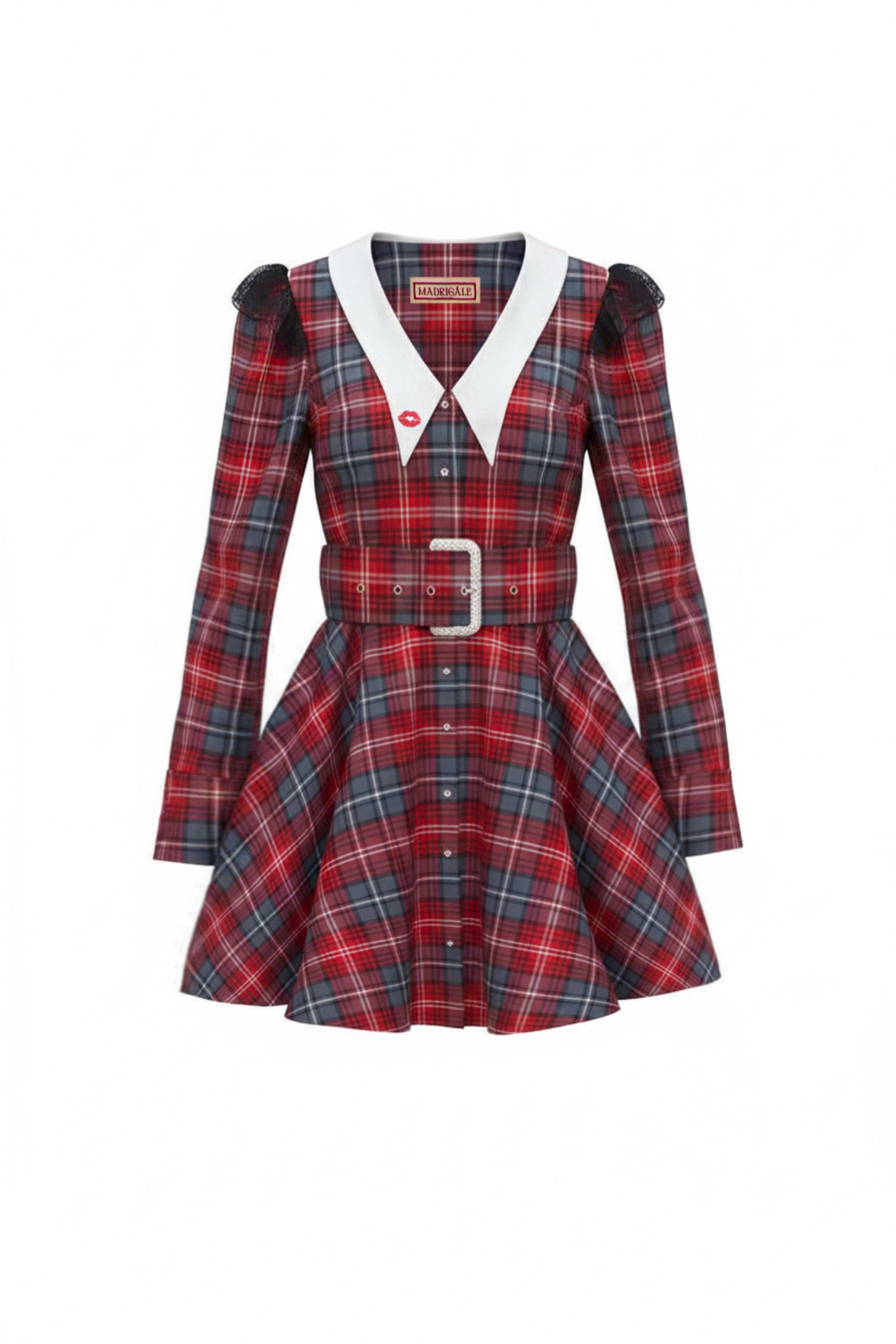 Платье мини в клетку с авторским воротником