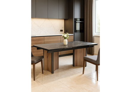 Керамический стол Woodville Саливан 180x90 nero marquina, дуб бомонд лофт