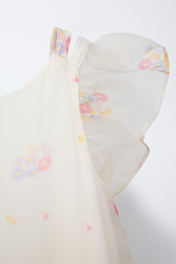 ZARA ПЛАТЬЕ ИЗ ОРГАНЗЫ С ЦВЕТОЧНЫМ ПРИНТОМ, ЭКРЮ