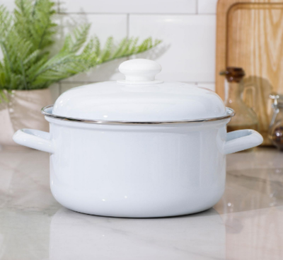 Кастрюля эмалированная, 3 л, d=21 см, индукция, без деколи, цвет белый