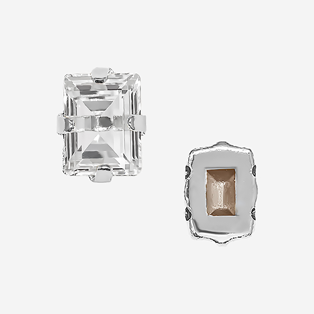 Кристалл Прямоугольник (Step Cut Fancy Stone) в цапах, оттенок "Кристалл"/"Crystal", 9*7мм, родирование