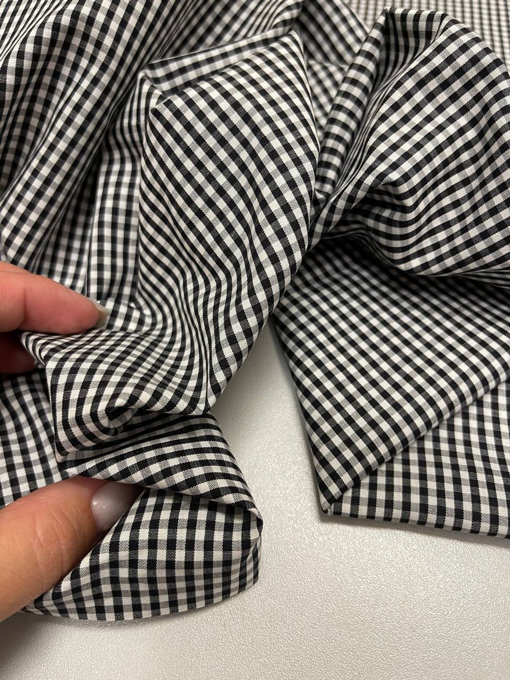 Блузочно-плательный мерсеризованный поплин (100%хлопок, Бело-черная клетка виши, 150, 140 гр/м2)