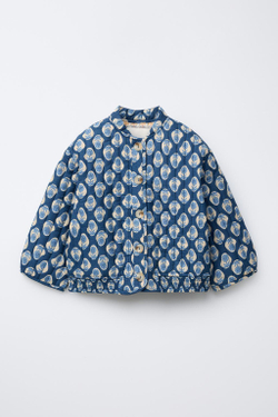 ZARA КУРТКА ИЗ ТКАНИ С ЦВЕТОЧНЫМ ПРИНТОМ, СИНИЙ