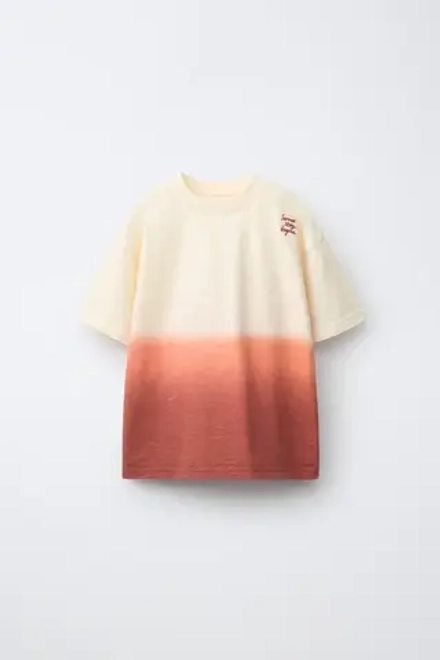 ZARА ФУТБОЛКА С ЭФФЕКТОМ DEEP DYED, КОРАЛЛОВЫЙ