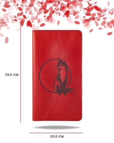 Фото функционального высокого кошелька Лиса из красной кожи Инфографика Размеры