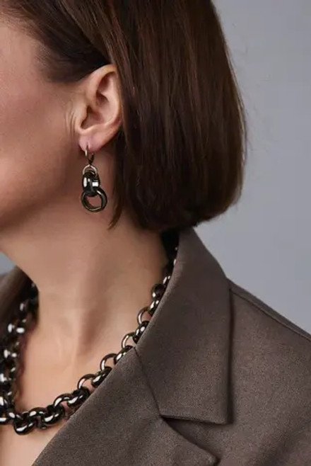 Серьги цепь ролло гигант, оттенок графит и золото