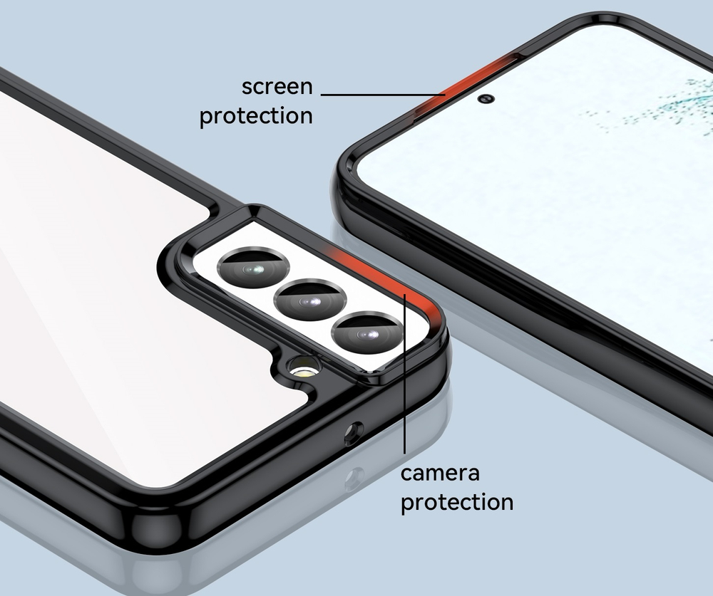 Усиленный защитный чехол с черными рамками для Samsung Galaxy S23+ Плюс, двухкомпонентный, мягкий отклик кнопок