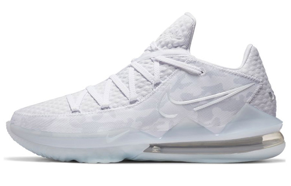 Nike Lebron 17 Low EP "White Camo" shock absorption, non-slip, wear-resistant wrapping, mid-cut actual combat basketball shoes for men and women with the same white camouflage