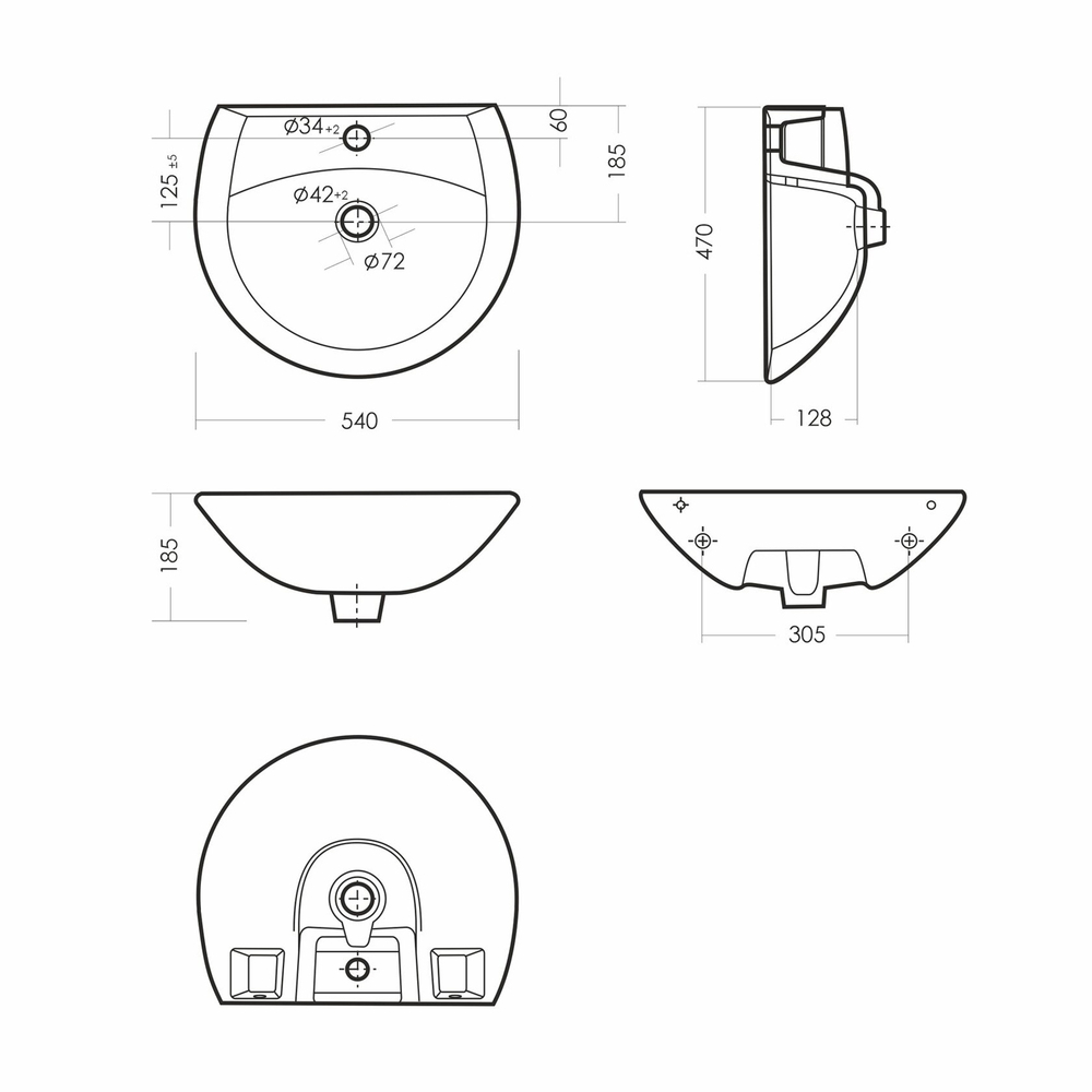 Умывальник-тюльпан "Аттика-55" с отв (Sanita)