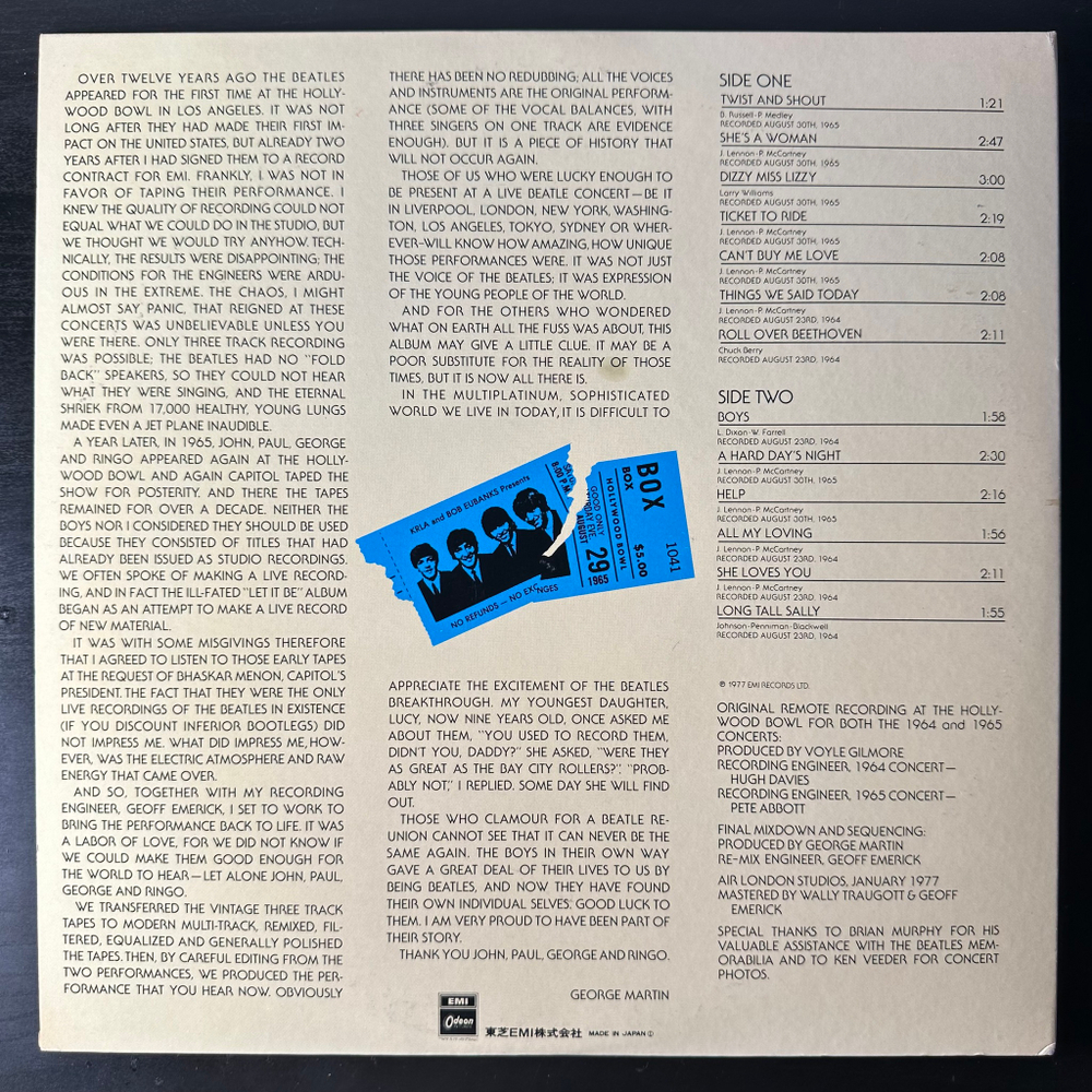 The Beatles ‎– The Beatles At The Hollywood Bowl (Япония 1977г.)