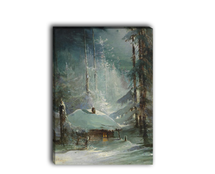 Картина для интерьера "Хижина в зимнем лесу", Саврасов Алексей Кондратьевич, печать на холсте