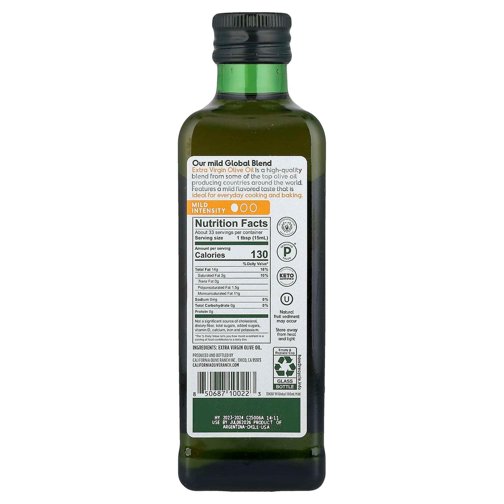 California Olive Ranch, нерафинированное оливковое масло высшего качества, смесь Global Blend, нежирный вкус, 500 мл (16,9 жидк. унции)