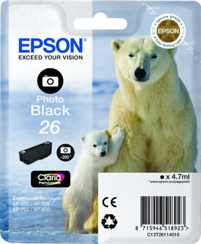 Epson Polar bear Singlepack Photo Black 26 Claria Premium Ink C13T26114010