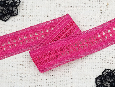 Кружево хлопковое/Тесьма вязаная, рис. 6243, ш. 3,2 см (пр-во Беларусь), фуксия