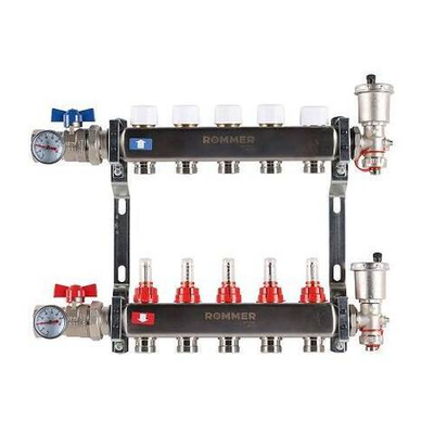 Коллекторная группа для теплого пола ROMMER RMS1210 - 1" на 5 контуров 3/4" EK