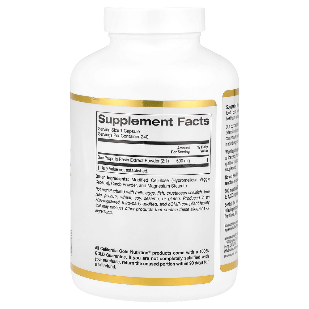California Gold Nutrition, пчелиный прополис 2X, концентрированный экстракт, 500 мг, 240 вегетарианских капсул