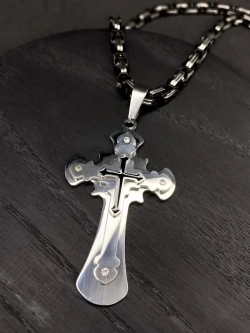 Объемная цепочка с крестиком Steel Rage толстого плетения