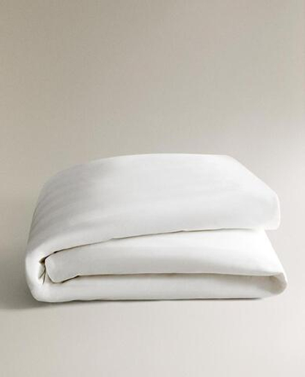 ZARA HOME САТИНОВЫЙ ПОДОДЕЯЛЬНИК В ПОЛОСКУ, БЕЛЫЙ