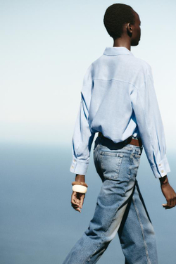 ZARA ДЖИНСЫ-КЮЛОТЫ Z1975 С ВЫСОКОЙ ПОСАДКОЙ И РЕМНЕМ, ВЫЦВЕТШИЙ СИНИЙ