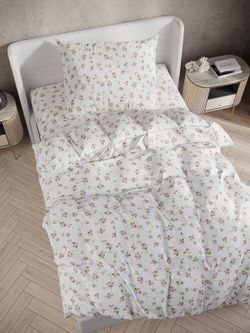 Постельное белье  "Весенние цветы" 1,5-сп   наволочка 50х70 1шт Простынь на резинке 90х200 см  Пододеяльник 145х215 см