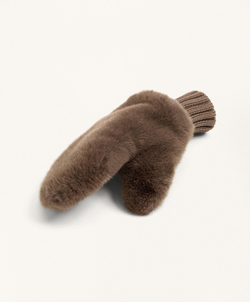 Oysho Варежки из искусственного меха с эластичными манжетами, коричневый