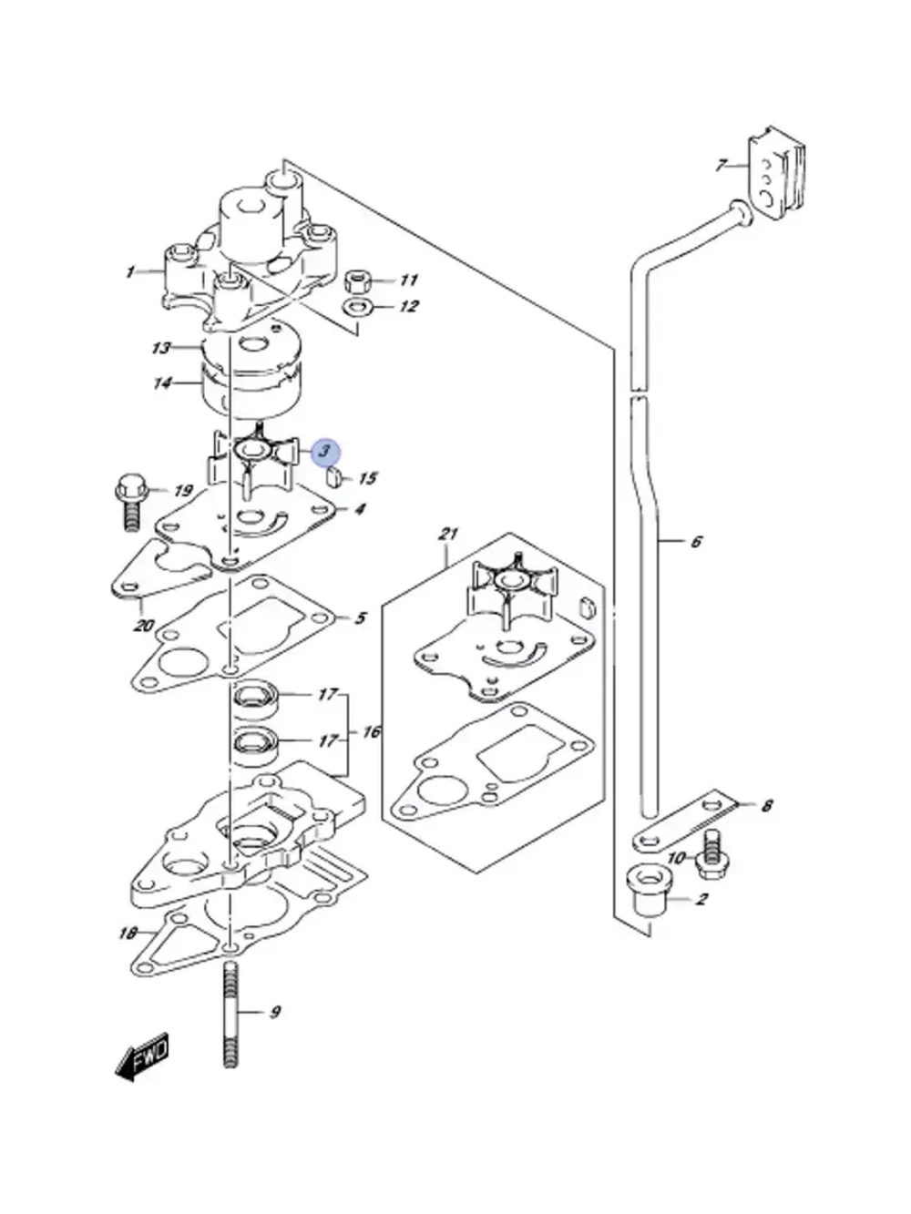 Крыльчатка помпы для лодочных моторов DF4/5/6